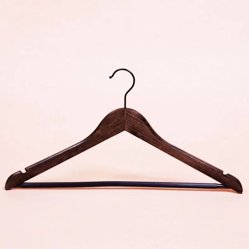 

Hotel Dark Brown Wooden Suit Hanger With Notches And Bar With PVC Tube