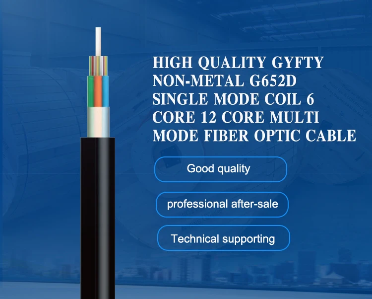 Outdoor Non Metallic 4 6 8 12 24 48 72 96 144 Core Single Mode G652D GYFTY Fiber Optic Cable