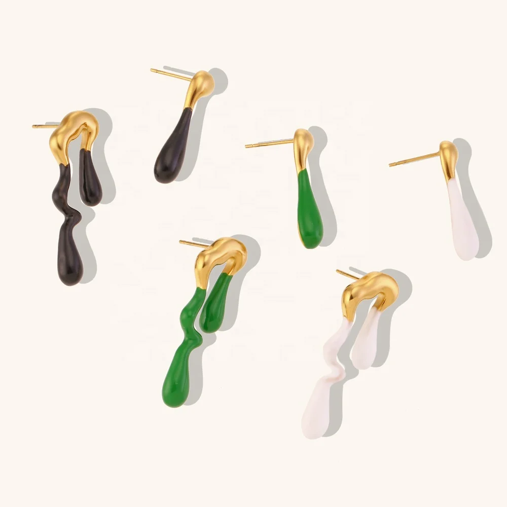 Colorful Melting Style Enamel Earrings 18k Pvd Gold Plated Stainless Steel Jewelry