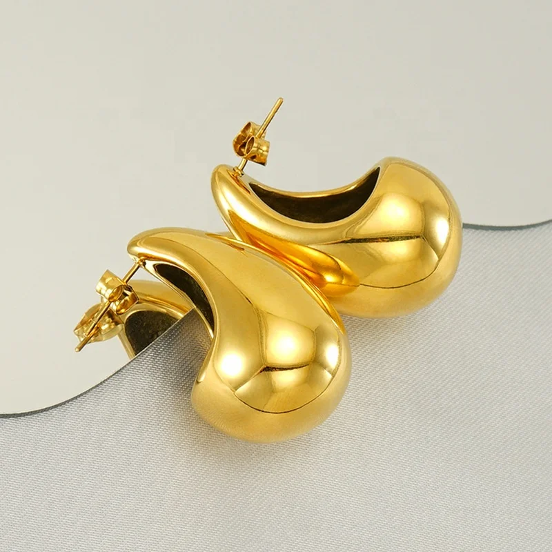 

2024 trendy hollow water drop stud earrings 316L stainless steel hypoallergenic earrings female luxury exquisite gold earrings