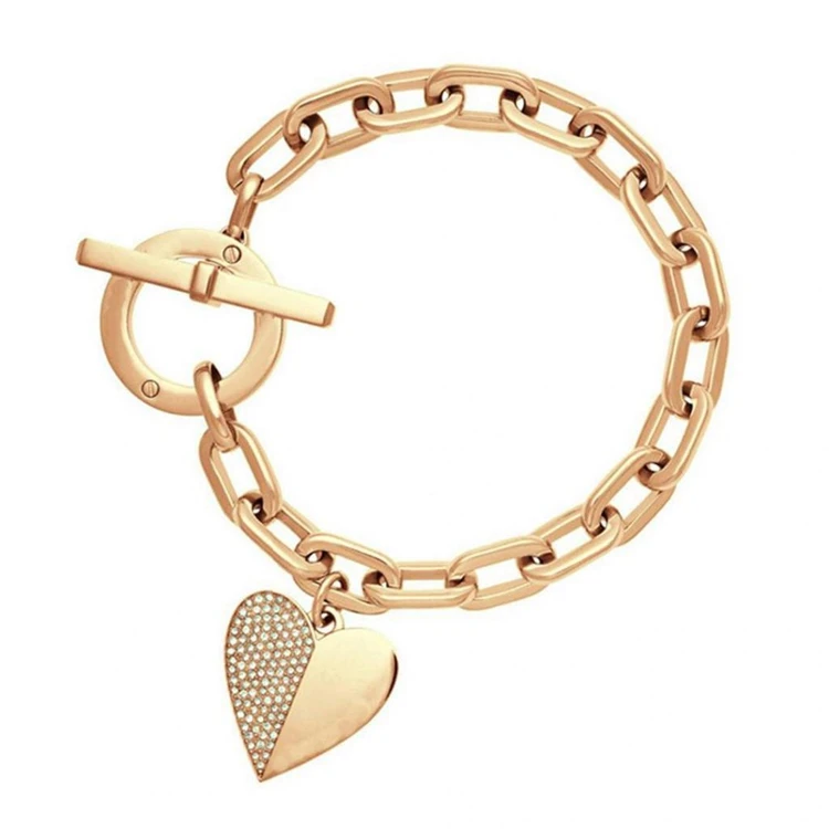 

Charm Jewelry Gold Chain Toggle Clasps Bracelet Rhinestone Heart Bracelet