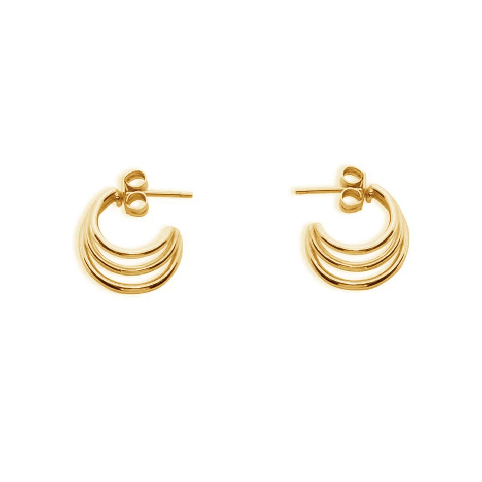

Hot Sale Fashion Women Jewelry 925 Sterling Silver 18K Gold Vermeil Mini Triple Half Cut Post Hoop Earrings