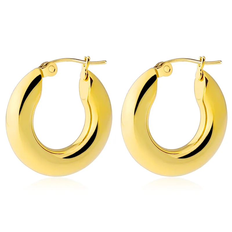 

New Trendy Hypoallergenic 18K Gold Pvd Plated Stainless Steel Huggie Chunky Open Chunky Hoop Earrings Jewelry For Women