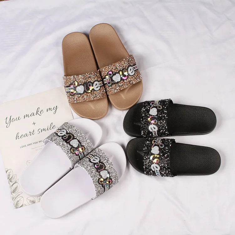 

New fashion women's sandals casual flat daily sequins summer indoor and outdoor wear diamond shining slippers