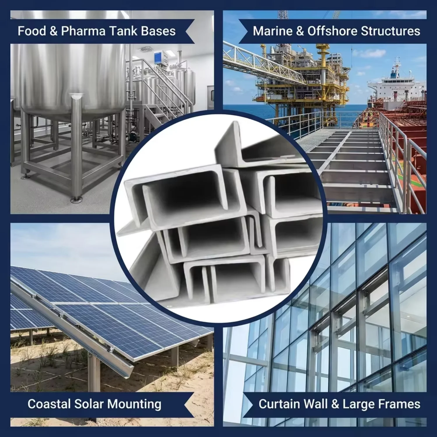 AISI 316 Stainless Steel Channel 120x60x6mm for Exhibition Hall Support China Supplier