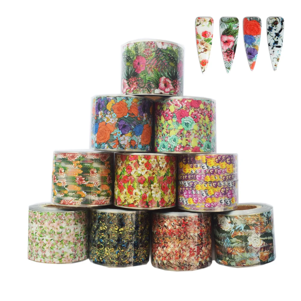 

10Rolls Nail Art DecorationTropical Flower Leaves Summer Beach Palm tree Style Nail Foil Paper