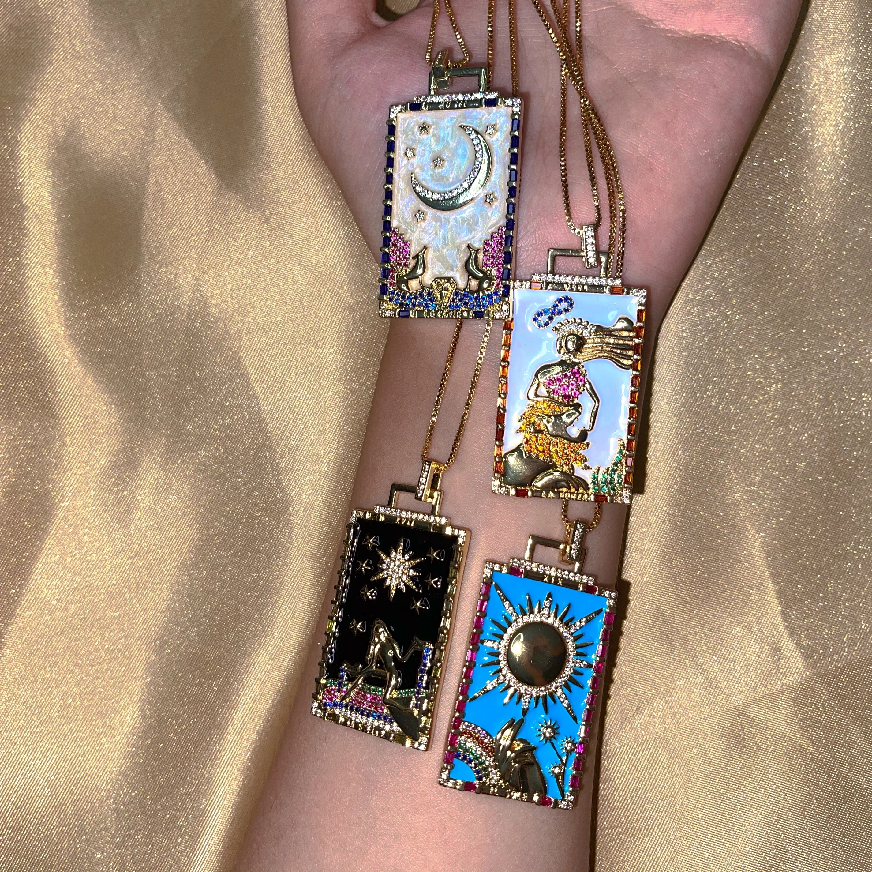 

New Real Gold Plated Colorful Enamel Zircon Fish Tail Necklace Inlaid CZ Diamond Mermaid Square Pendant Necklace, Picture