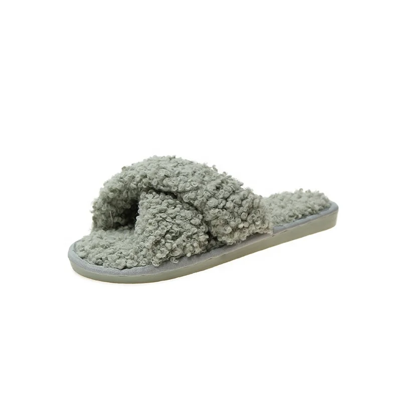 

wholesale Cotton slippers female autumn and winter new open-toe household warm one word wool mop winter floor plush cotton mop, Picture