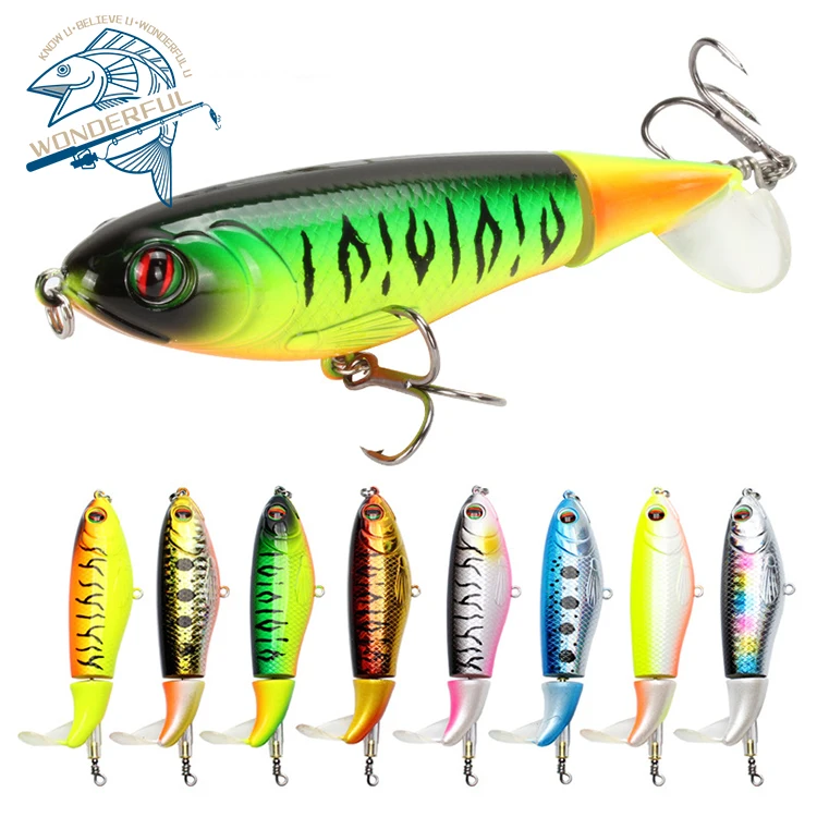 

105mm 17g Hard Artificial Plastic Floating Topwater Whopper Propeller Fishing Pencil Lures, 8 colors