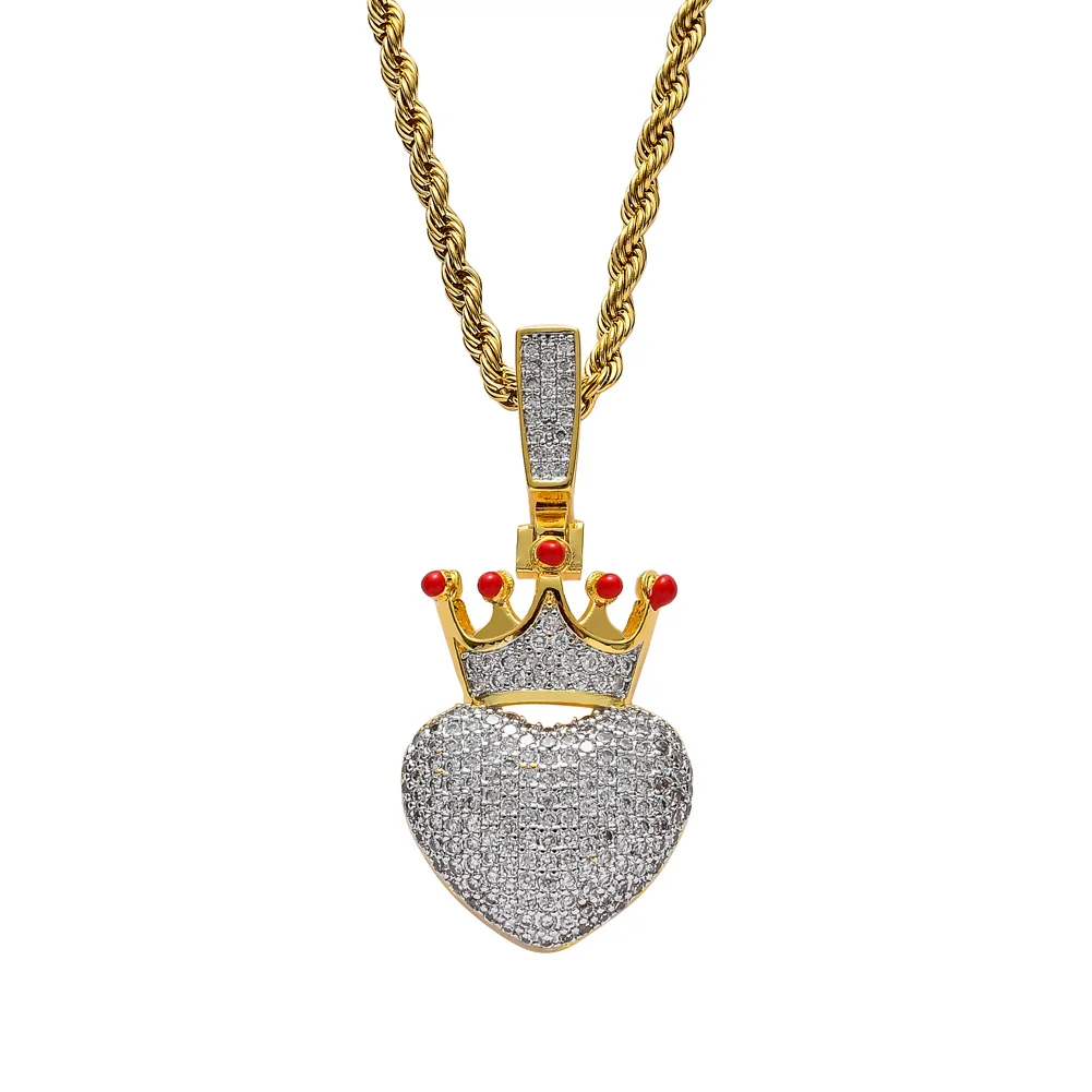 

TUNKALL CN127 Wholesale Heart Pendant Brass Micro pave with CZ Bling Bling Mens Pendant Necklace Hip Hop Jewelry