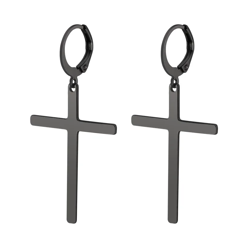 

New Design Charm Jewelry Stainless Steel Hanging Big Cross Women Men Long Drop Earrings, Silver gold