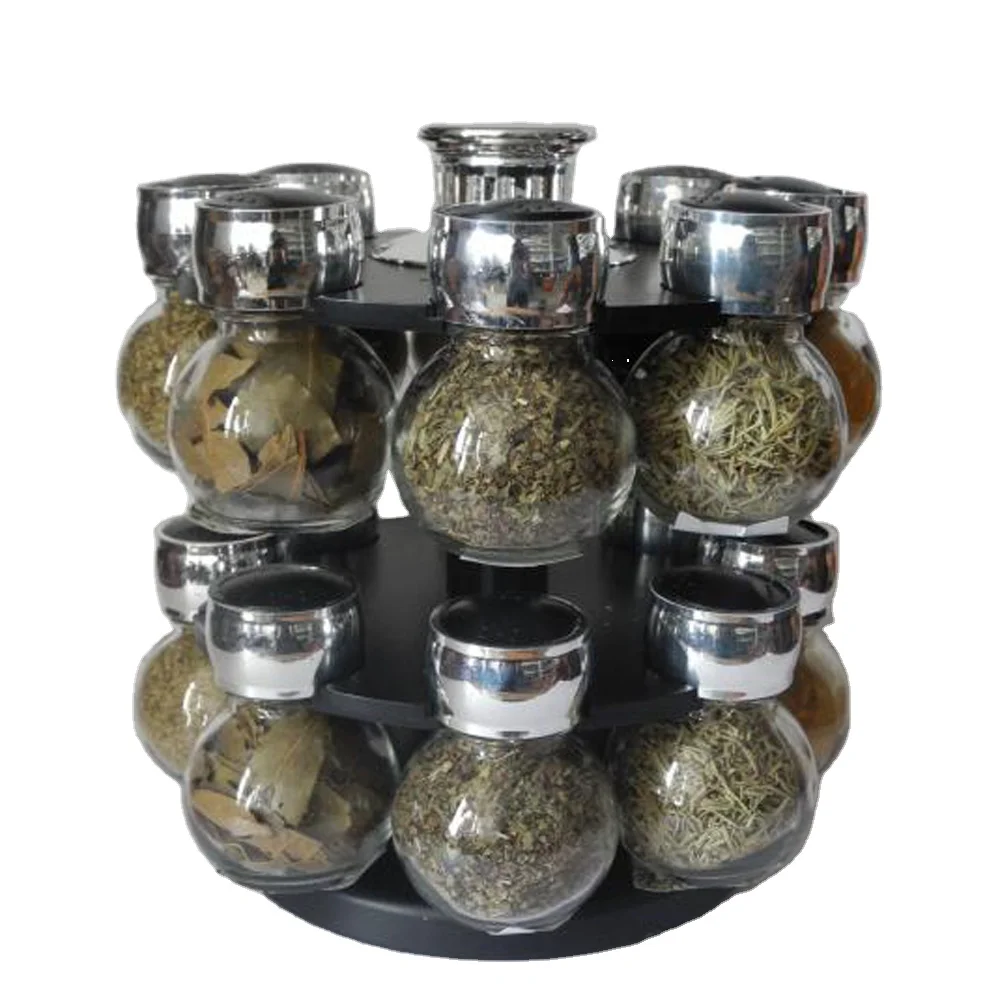 

Glassware Tournant Collection, Revolving Countertop Carousel Herb and Spice Rack with 3.5 Oz Glass Jars (Set of 16 Jars)