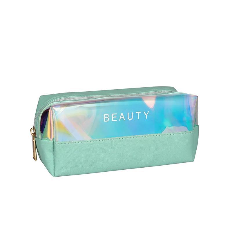 

Fashion With Logo Makeup holographic Transparent Cosmetic Personalized Laser Clear Pvc Bag Zipper Cosmetic Bags, Hot pink,green/customized