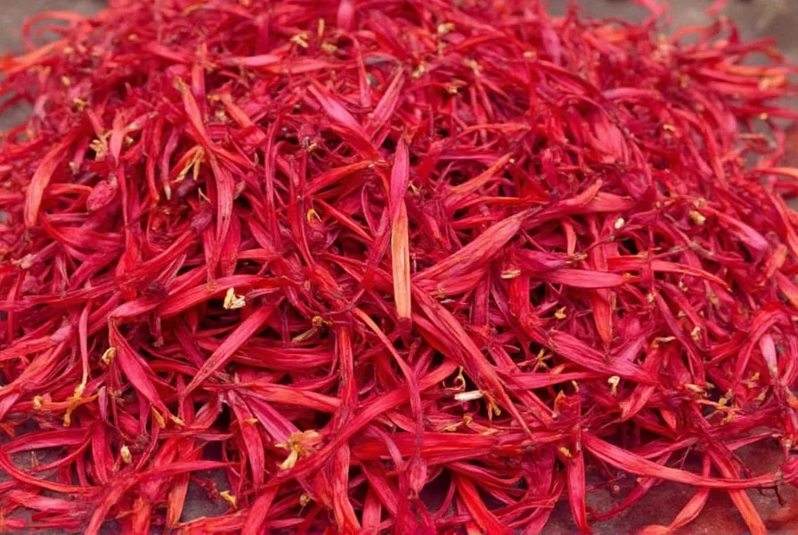Side-by-side comparison of genuine saffron threads and common saffron substitutes showing color and structural differences
