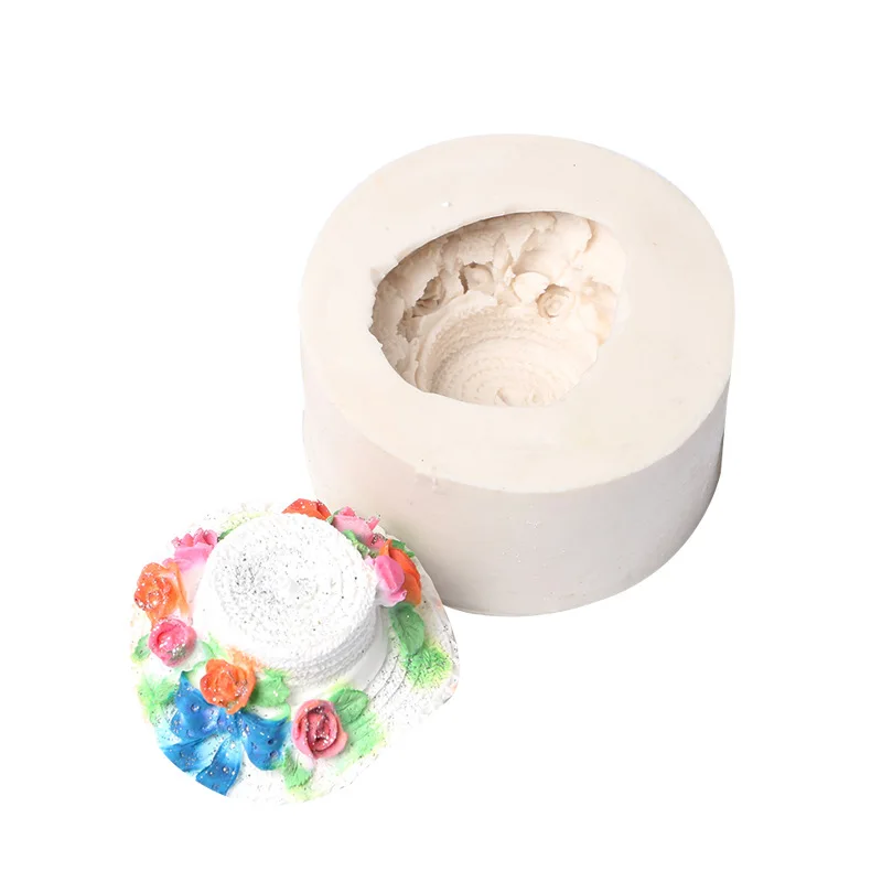 

Straw hat shape silicone mold rose bow cake chocolate decoration tools, White