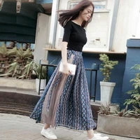 

2019 new style high waist vintage pleated long maxi chiffon floral women skirts