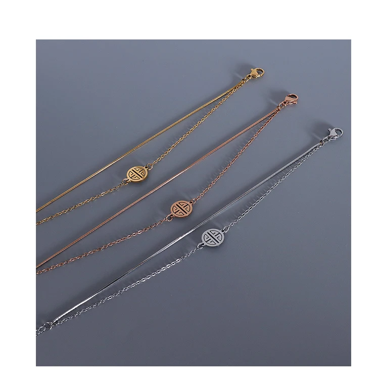 

Trendy personalized simple luxury gold plated chain bangle charm bracelet women