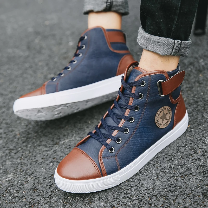 

Fashion Canvas Sneakers For Men Classic Lace-up High Style Spring Autumn Vulcanized Flat With Casual Shoes Men, Blue / black / brown