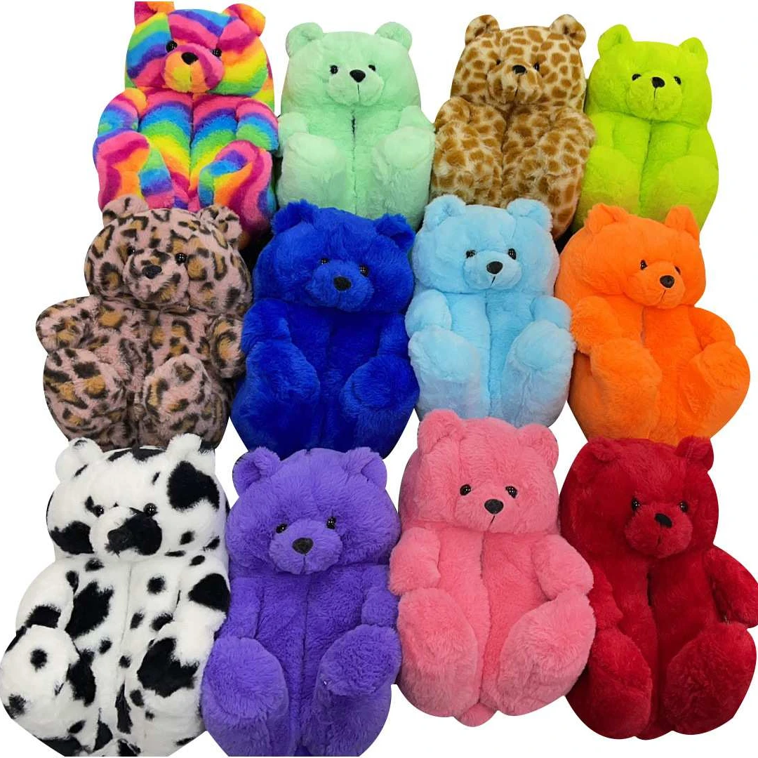 

teddy bear slippers women 2021 new arrivals animal fluffy plush house slippers, Customized color