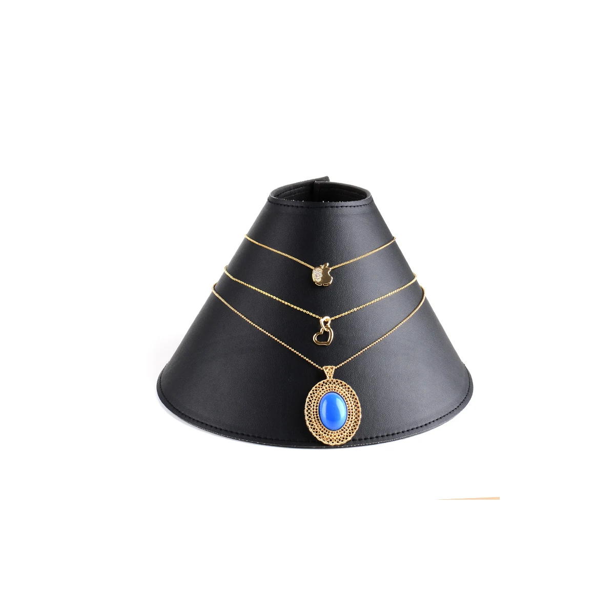 

New Design Jewelry Store Necklace Display Stand Big And Small Size Black Leather Necklace Storage Stand