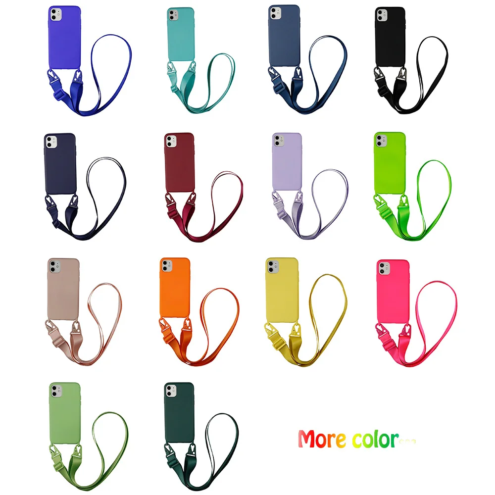

Silicone Necklace Phone Case With Lanyard for iPhone 12 11 pro xs max xr 7 8 plus Cross Body Shoulder Neck Strap Rope Cord Cover, Black, pink, green, yellow, orange
