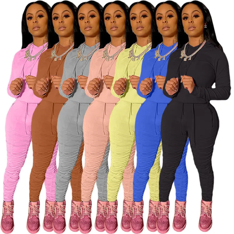 

New Lady 2 Pcs Hooded Sweatshirt And Pleated Pants Sexy Plus Size Autumn Women Two Piece Set, Picture