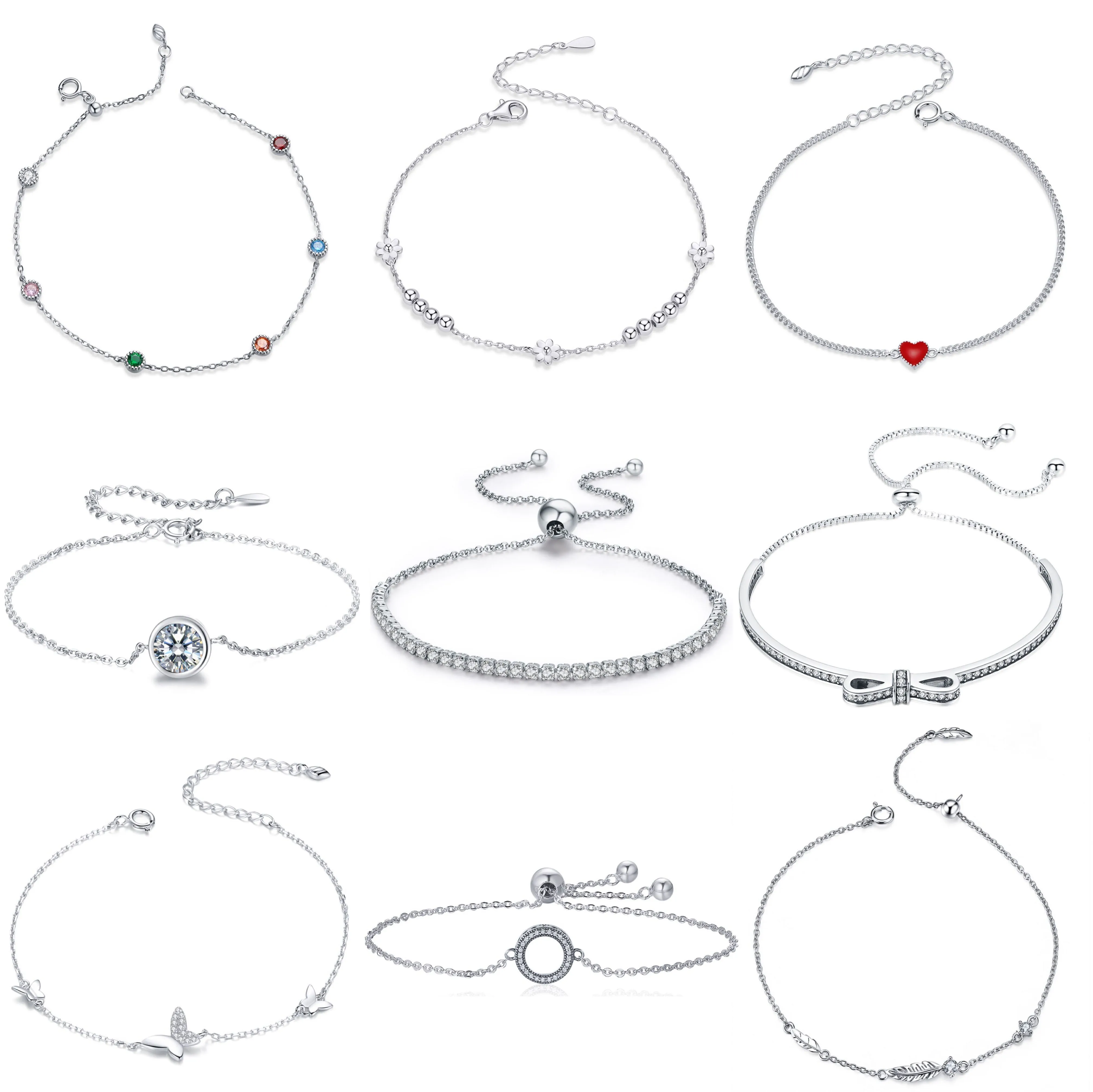 

New Arrival Hot Sale Wholesale 925 Sterling Silver Custom Charm Bracelet Women