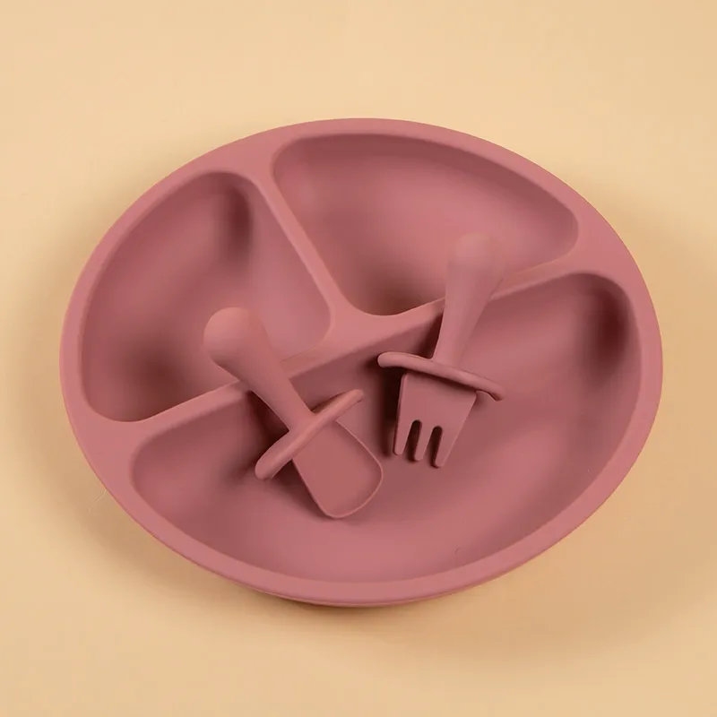 

Factory cheap price toddler feeding set silicone plate set fork and spoon baby plate for baby, 10 colors
