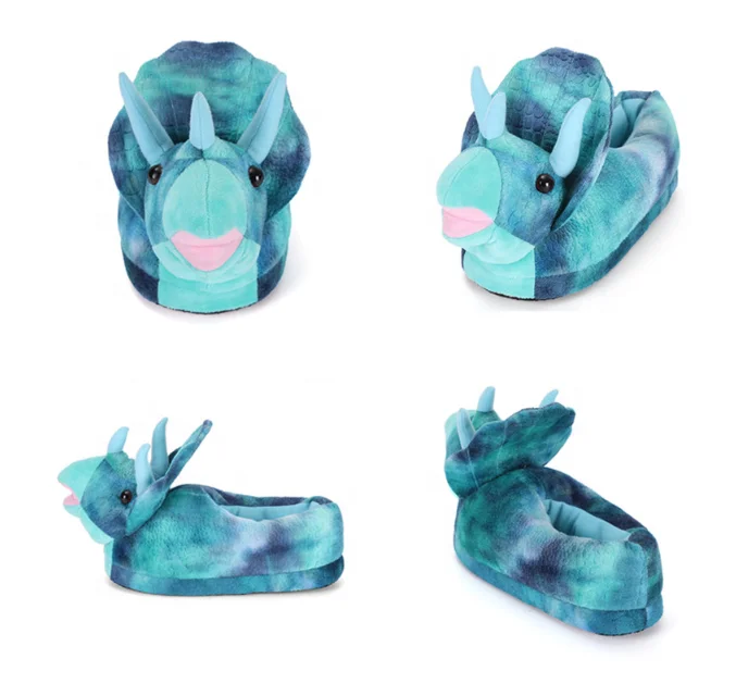 

Women Children Girls 3D Novelty Animal Character Winter Indoor Plush Slippers Kids Home Fur Triceratops Slippers
