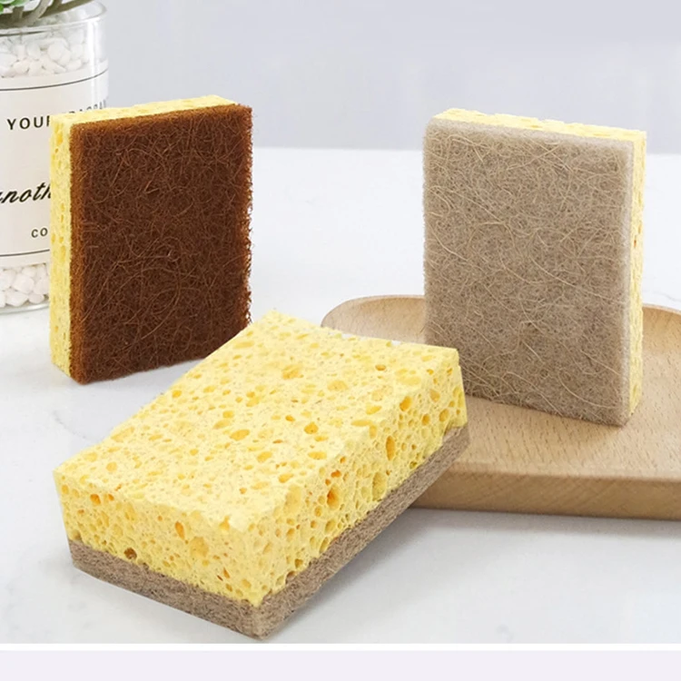 

Biodegradable Kitchen Dish Cleaning Scouring Pad Sisal Wood Pulp Cotton Cellulose Sponge, Natural