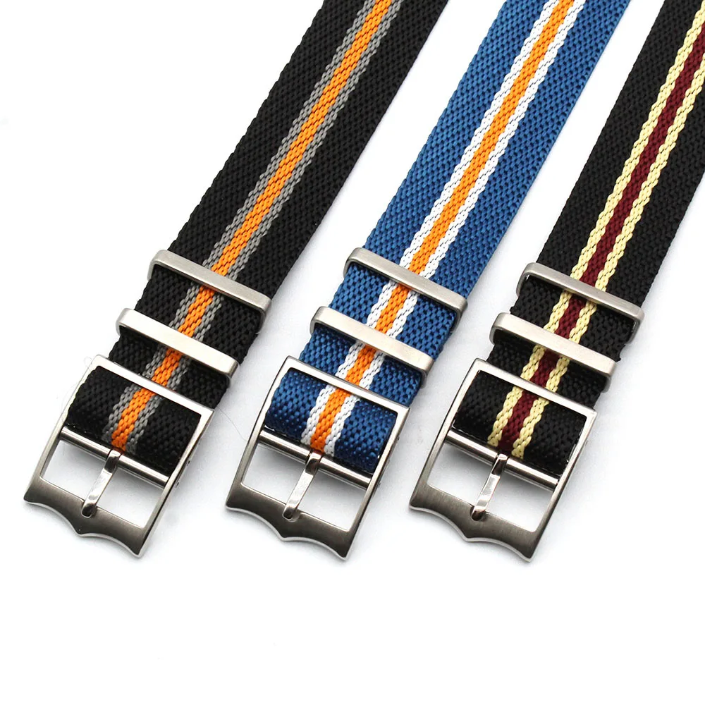 Single Pass High Grade Nylon Fabric Watch Strap 18mm 20mm 22mm Twill Fabric Watch Band Brushed Stainless steel Buckle