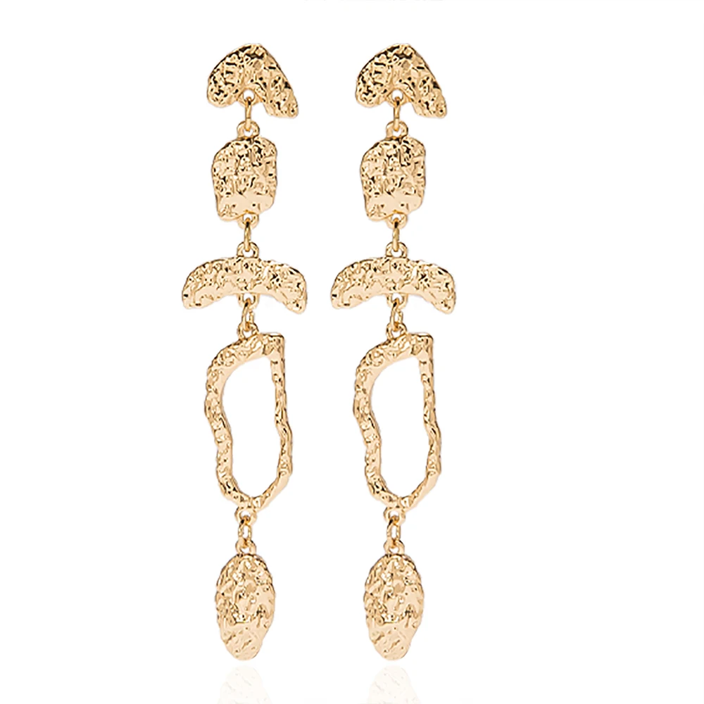 

Women's Gold plated Asymmetric Drop Earrings Irregularly Chunks Linked Earring Drops