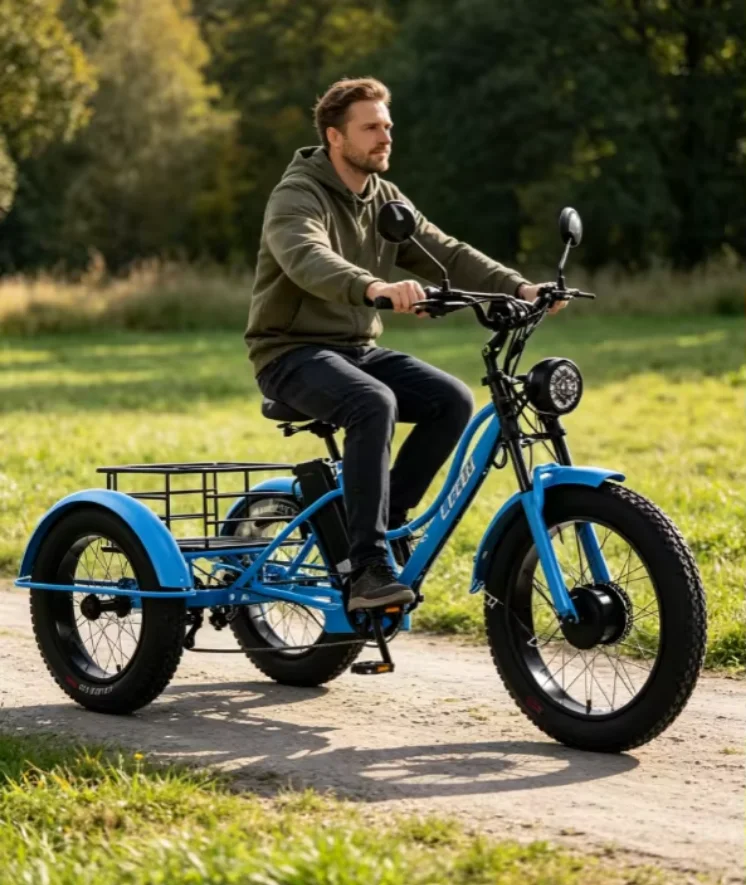 New 3-Wheel Electric Tricycle Cargo Bike for Elderly Adults 2Seat 750W Front Hub Motor Lithium Battery 7-Speed Fat Tire US Stock