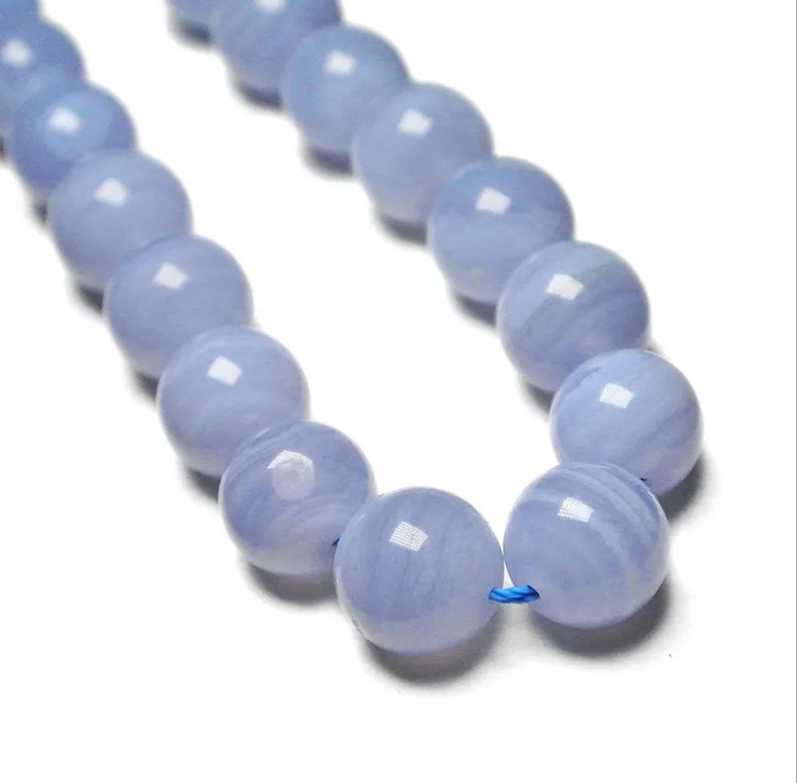 

Natural Chalcedony Blue Lace Agate Gemstone Round Loose Beads for Bracelet Necklace Earrings Jewelry Making Crafts Design