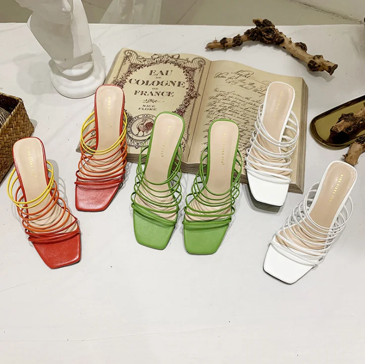 

Transparent heels ladies sandal high heel slippers, Green,red,white