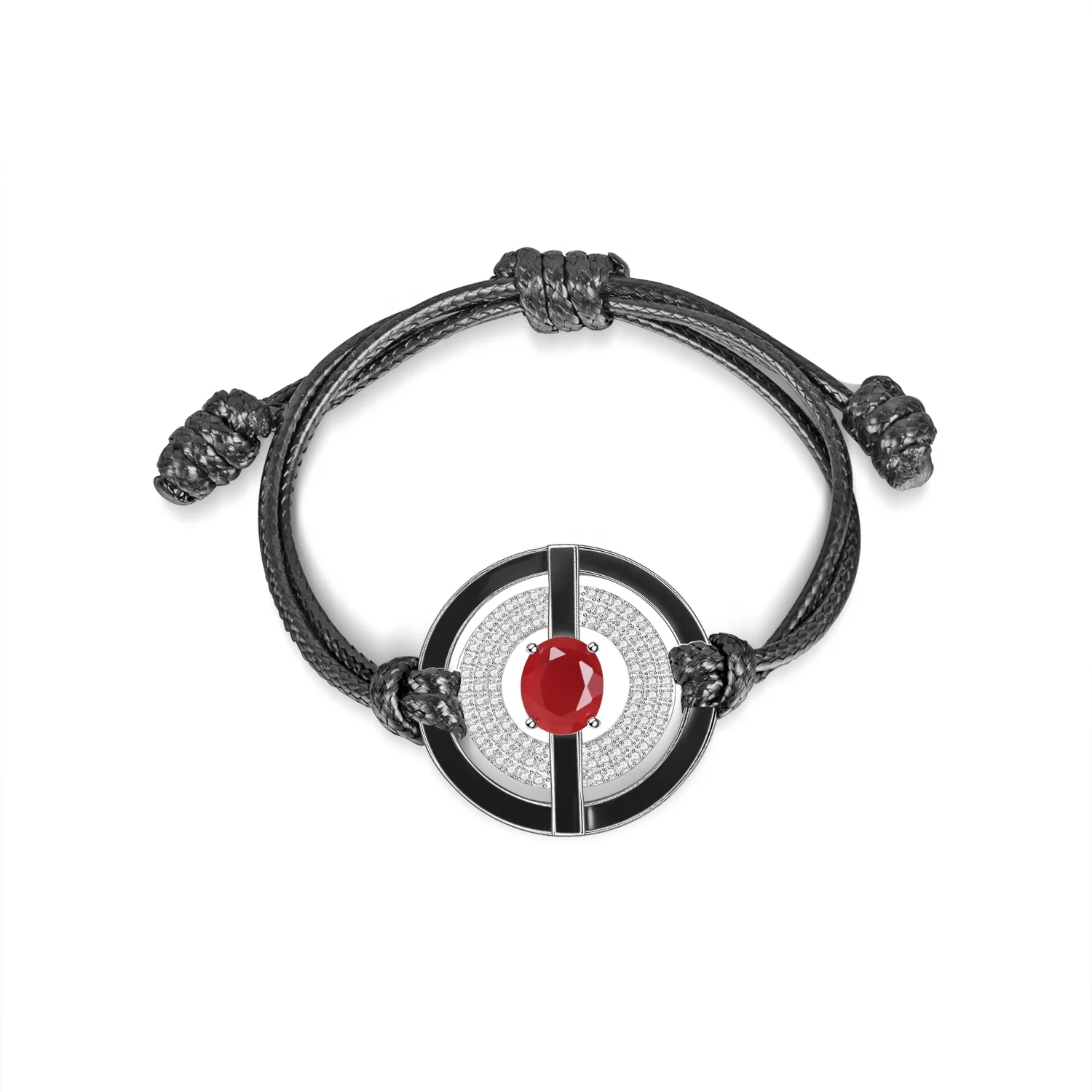 

Abiding Custom Bracelets Leather Bracelet Red Agate Silver Charm CZ Diamond Adjustable Rope Knot Bracelet