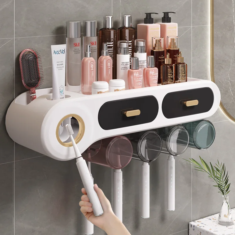 

OEM Bathroom Toothbrush Dispenser Wall Mounted Toothbrush Holder Set with Storage Rack