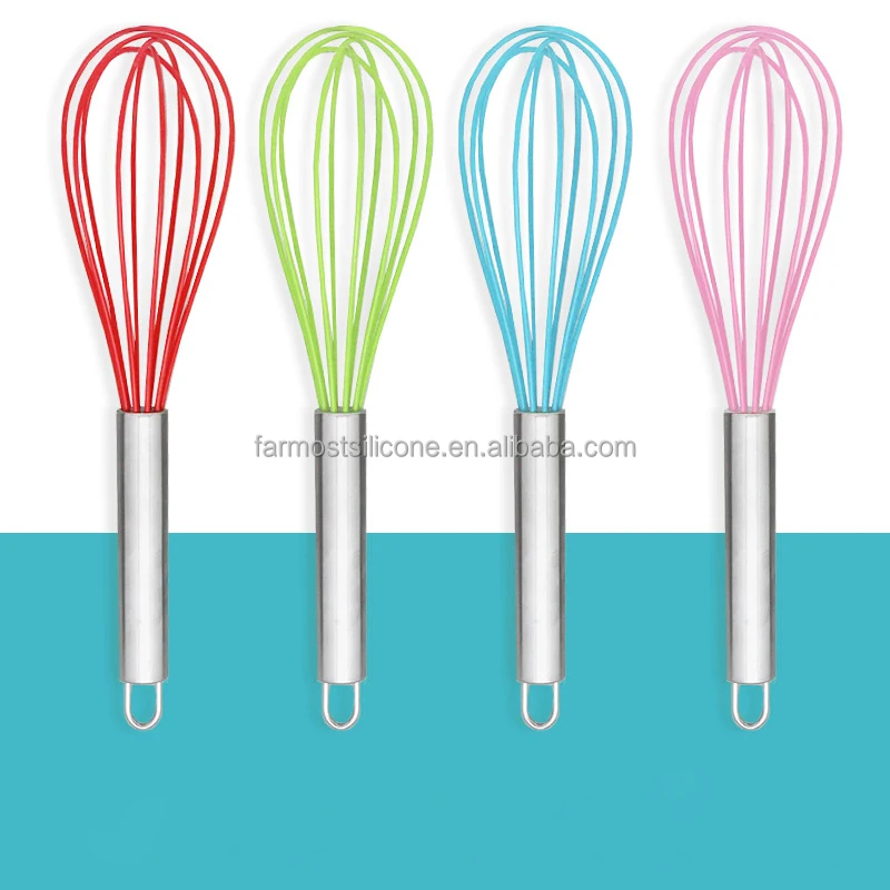 

8 Inch Heat Resistant Silicone Egg Beater Silicone Coated Egg Whisk With Stainless Steel Handle, Red, green, pink, blue, yellow