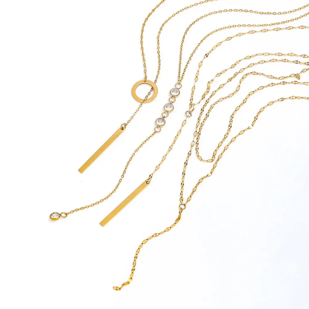 Joolim Jewelry Dainty Cross Link Chain Y Tassel Necklace 18K Gold Plated Stainless Steel Adjustable Trendy Zirconia Necklace