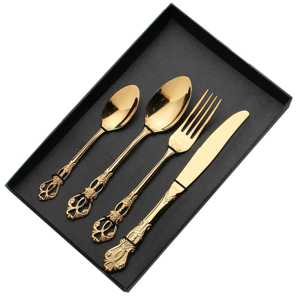 

High Quality Luxury Style Stainless Steel 18 0 Wedding Gold Plated Dinner Cutlery Flatware Set