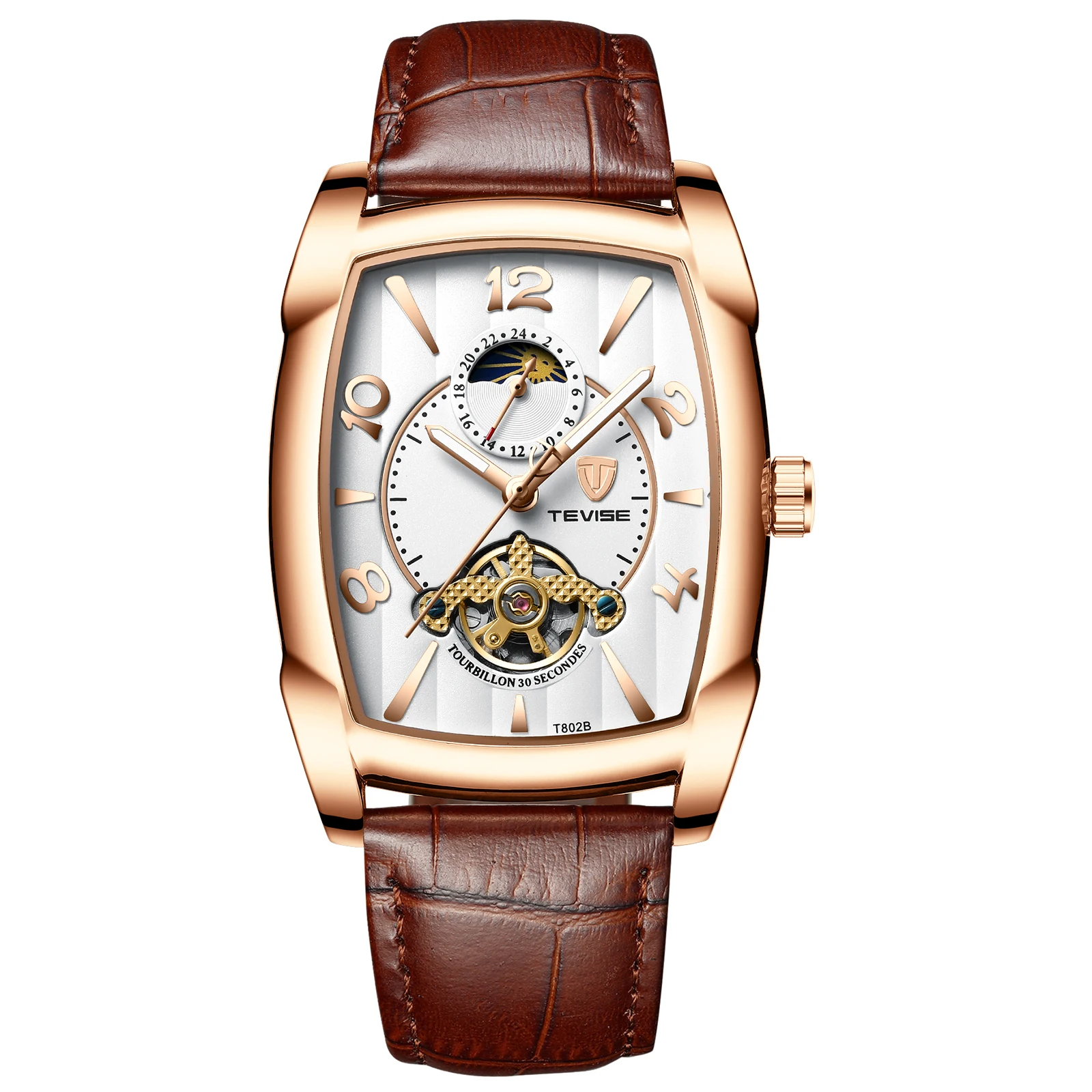 

TEVISE T802b Fashion business mechanical watch tourbillon leather mechanical watch, 4 colors