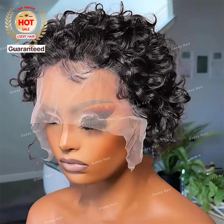 Big Sale Short Pixie Cut Kinky Curly Wig 13x1Transparent Lace Front Human Hair Wig for Women Cheap Remy Brazilian Hair Bob Wig