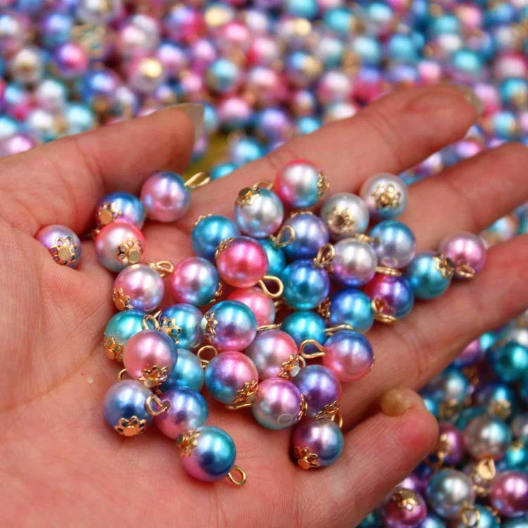 

New mermaid pearl pendant DIY jewelry magic color gradient pearl small pendant hair accessories pearl accessories, Gold needle/white pearl, silver needle/white pearl