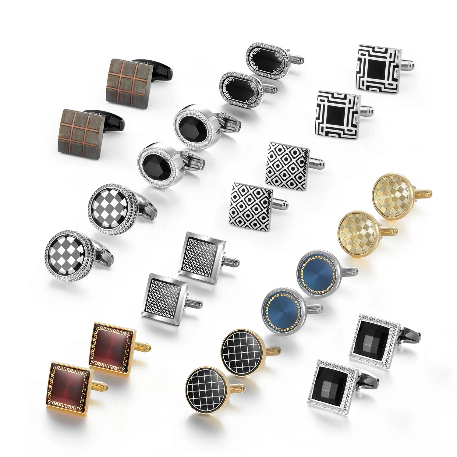 Fashion Men's Classic Business Shirt Cufflinks Checkered Gold Plated Cufflinks in Stock