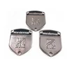 Custom Sewing on Shield Emblem Shape Metal Badges 3D Sand Blast Matte Metallic Logo Labels for Garment Leather Jackets Suitcase