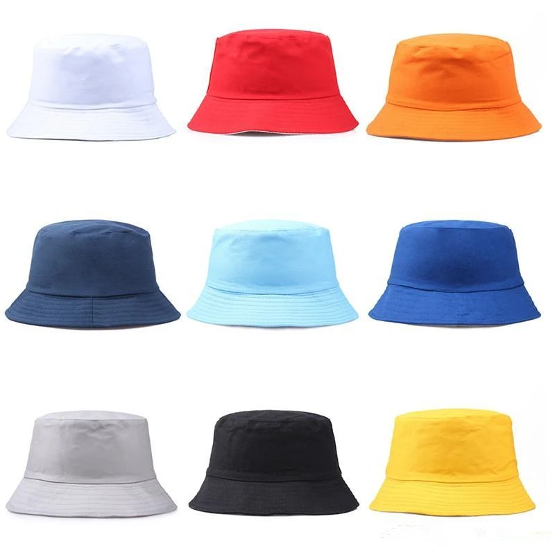 

custom Travel Fisherman Leisure white Solid Color Fashion Men Women Flat Top Wide Brim Summer Cap cotton Bucket Hats For women