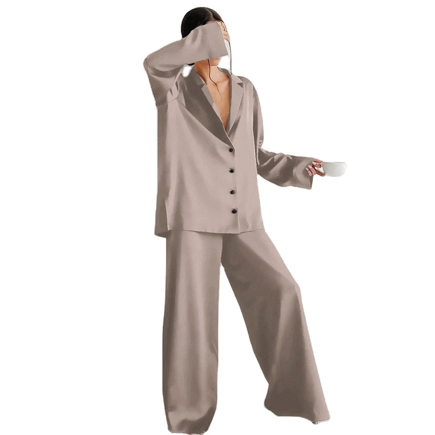 

Spring and summer blue thin silk pure color pajamas ice silk women's homewear