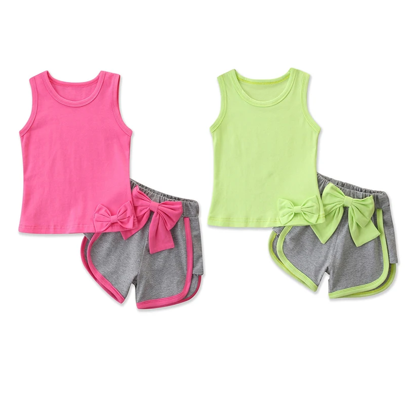 

2021 plain tank top matching sports shorts two piece summer baby girls outfit sets, As picture show