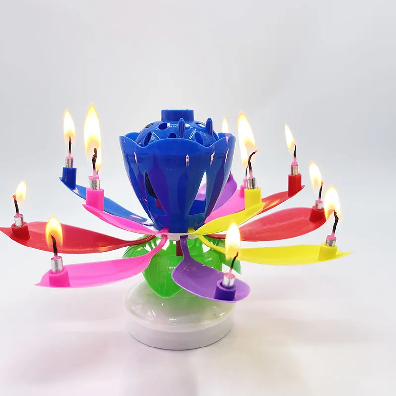 

Colored Magic Sparkler Music Birthday Candle Rainbow Rotating Musical Lotus Flower Incredible Happy Cake Party Funny Cumpleanos