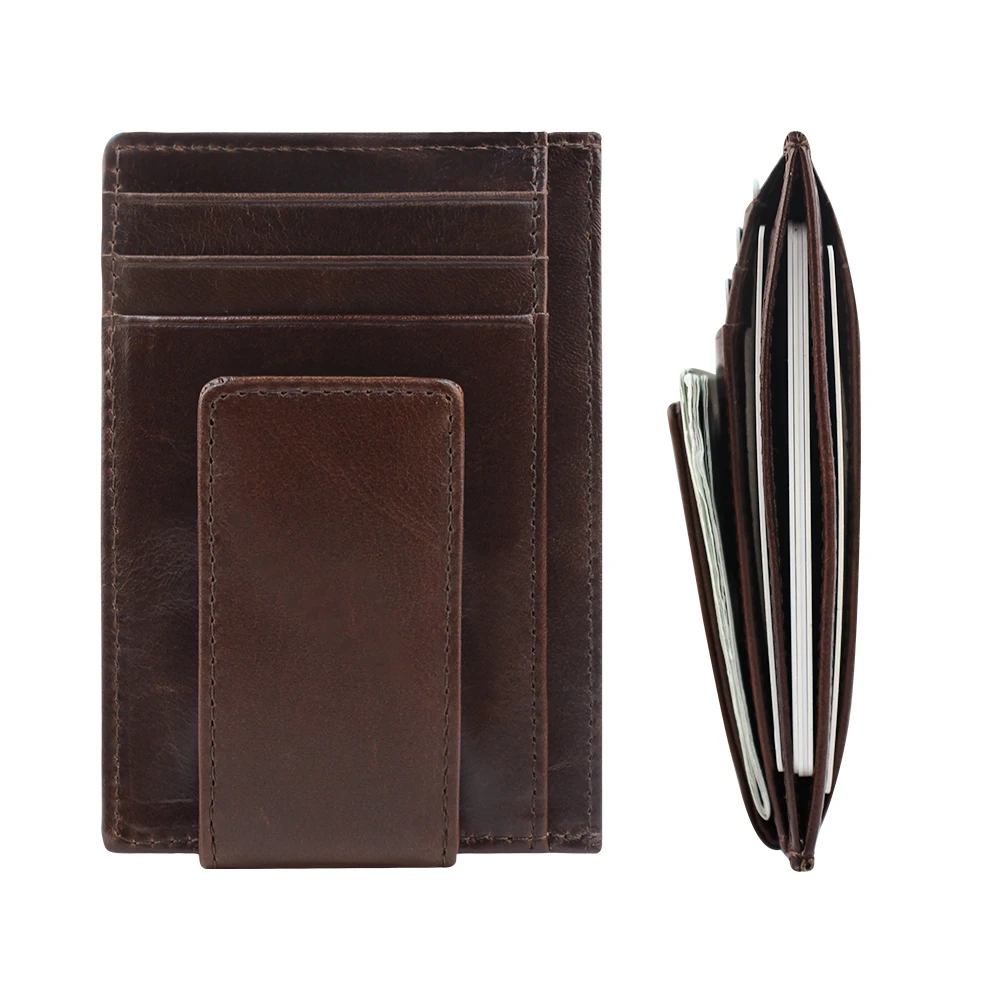 

Front Pocket Wallet RFID Blocking Magnet Money Clip Slim Mens Genuine Leather Wallet